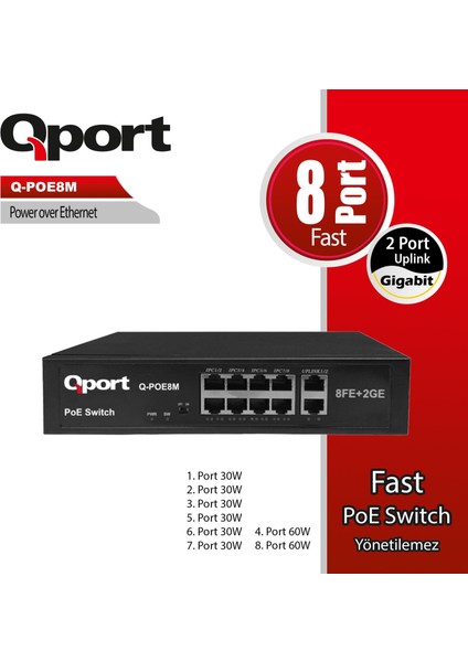 Q-POE8M 8 PORT 10/100 + 2 PORT 10/100/1000 UPLINK POE SWITCH
