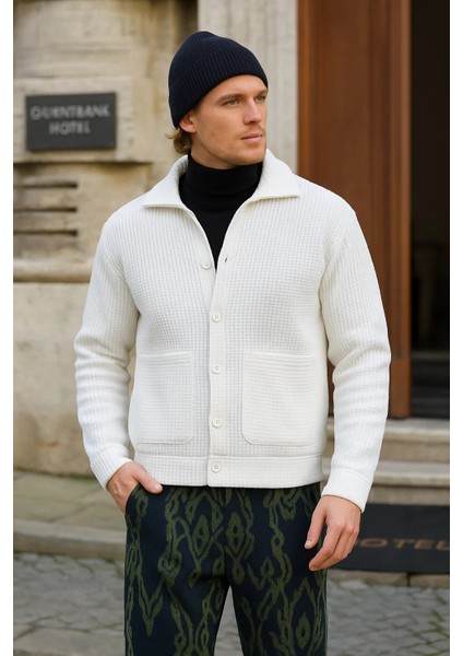 Erkek Basic Salaş Mevsimlik Beyaz Esnek Ceket