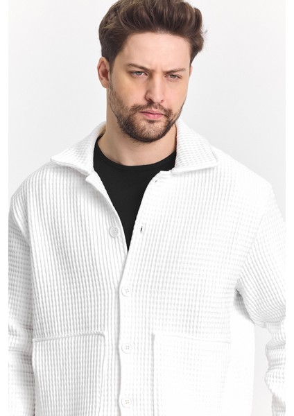 Erkek Basic Salaş Mevsimlik Beyaz Esnek Ceket