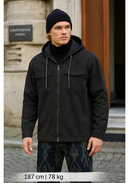 Erkek Basic Oversize Esnek Kapşonlu Füme Ceket fiyatları