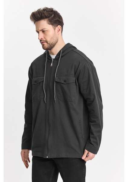 Erkek Basic Oversize Esnek Kapşonlu Füme Ceket fırsatları
