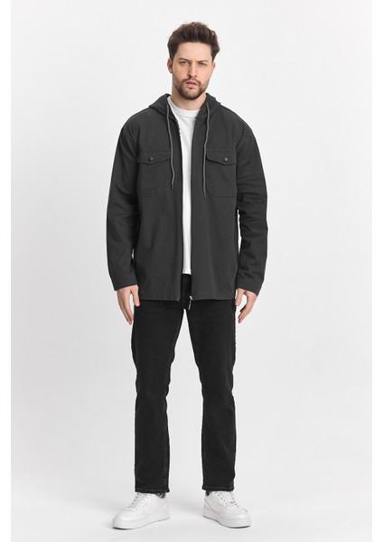 Erkek Basic Oversize Esnek Kapşonlu Füme Ceket indirimleri