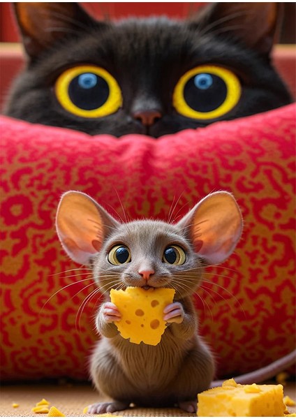 Kedi Fare Resimli Ahşap Tablo