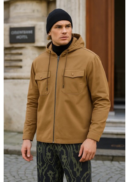 Erkek Basic Oversize Esnek Kapşonlu Kahve Ceket fiyatları