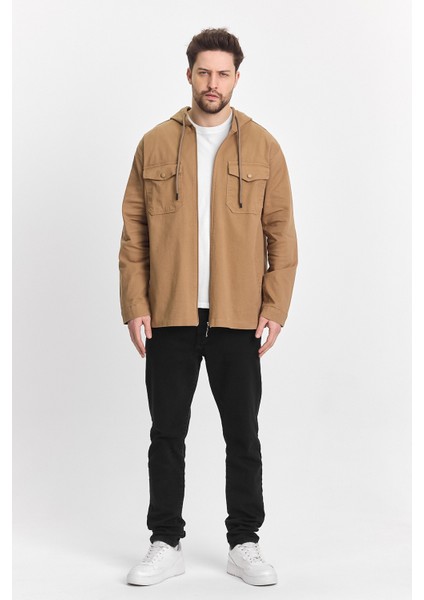 Erkek Basic Oversize Esnek Kapşonlu Kahve Ceket