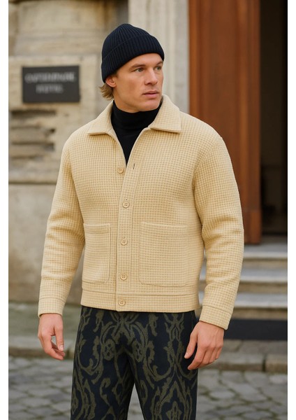 Erkek Basic Salaş Mevsimlik Krem Bol Esnek Ceket fiyatları