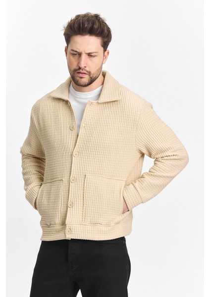 Erkek Basic Salaş Mevsimlik Krem Bol Esnek Ceket