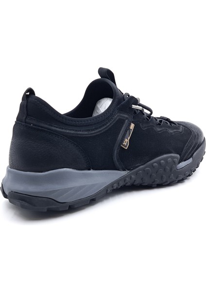 G25K537 Hafif ve Esnek Tasarım Hakiki Nubuk Deri Lastik Bağcıklı Erkek Siyah Günlük Ayakkabı modelleri