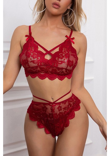 Bordo Çapraz Ip Detaylı Şık Sütyen Külot Takım modelleri