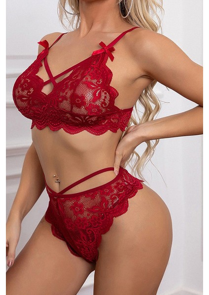 Bordo Çapraz Ip Detaylı Şık Sütyen Külot Takım fırsatları