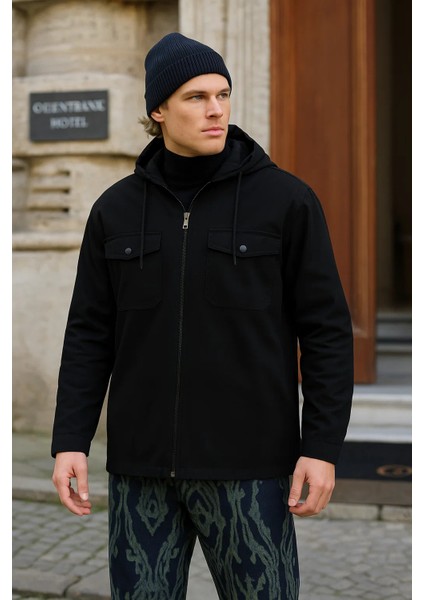 Erkek Basic Oversize Esnek Kapşonlu Siyah Ceket fiyatları