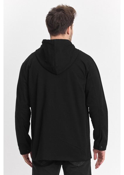 Erkek Basic Oversize Esnek Kapşonlu Siyah Ceket modelleri