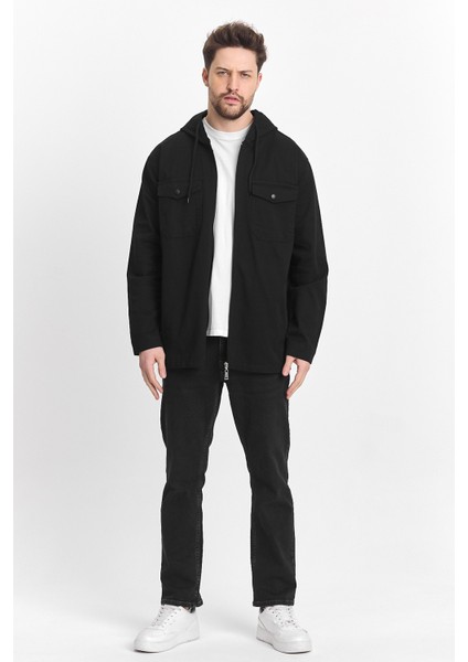Erkek Basic Oversize Esnek Kapşonlu Siyah Ceket fırsatları