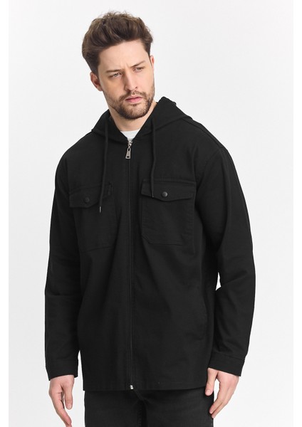 Erkek Basic Oversize Esnek Kapşonlu Siyah Ceket indirimleri