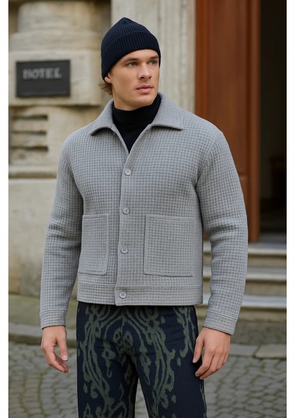 Erkek Basic Salaş Mevsimlik Gri Bol Esnek Ceket
