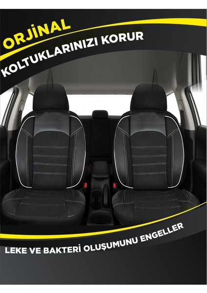 Skoda Octavia 2013-2017 Modeller Için Koltuk Kılıfı Ön Arka Tam Set Mihway Sumix Beyaz Serisi