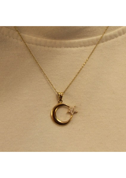 14 Ayar Altın Türk Bayrağı Kolye