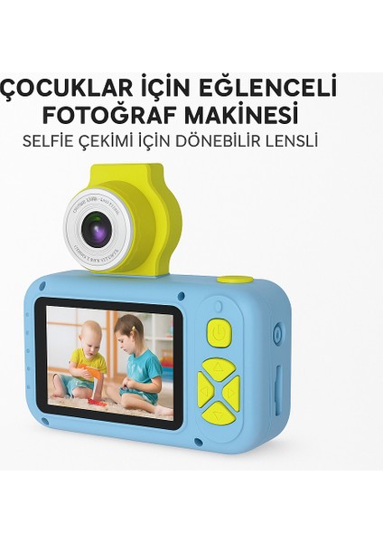 Çocuklar Için Dijital Eğlence Kamerası – Döner Lensli Selfie Özellikli