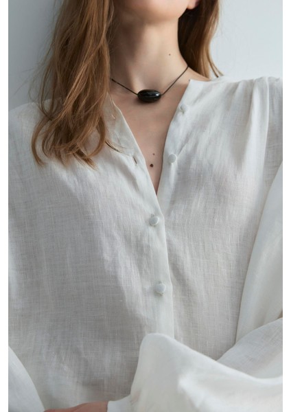 Beyaz %100 Keten Nour Büzgülü Gömlek fiyatları
