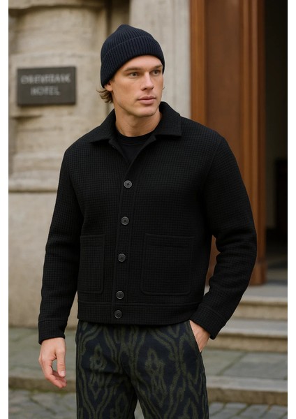 Erkek Basic Salaş Mevsimlik Siyah Esnek Ceket