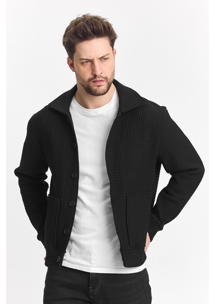 Erkek Basic Salaş Mevsimlik Siyah Esnek Ceket