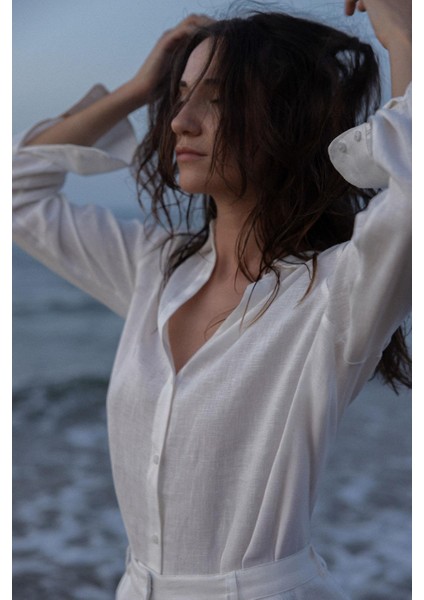 Beyaz %100 Keten Nora Gömlek