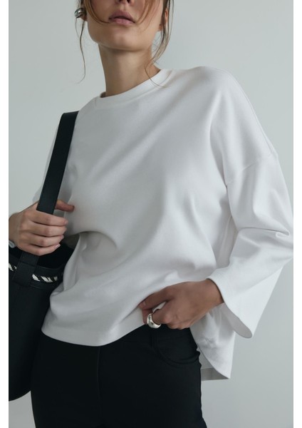 Ekru Katie Uzun Kollu Oversize Tişört indirimleri