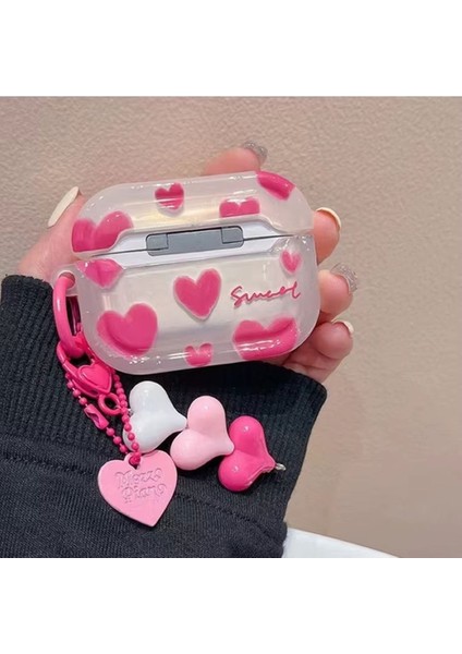 Airpods Pro 2.nesil ile Uyumlu Pembe Kalp Kapak Sevimli Sert Silikon Koruma Kılıf fiyatları