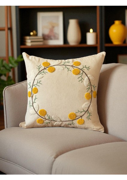 Çiçek Desenli Punch Nakışlı Kırlent Kılıfı - 43X43 cm modelleri