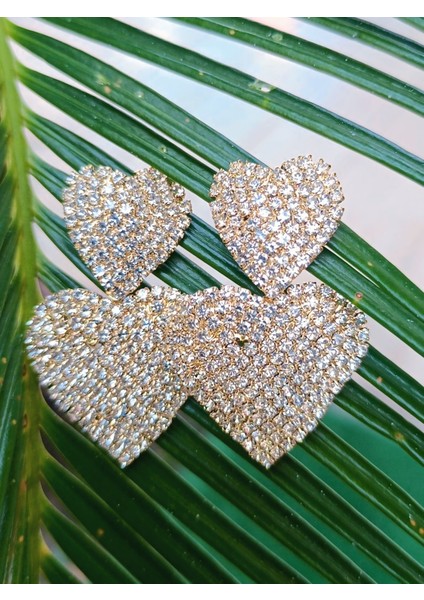 Sarı Renk Zirkon Taşlı Lüks Abiye Küpe