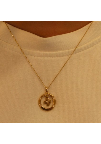 14 Ayar Altın Yonca Sallantılı Kolye Ucu