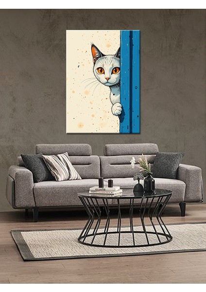 Kapıdan Bakan Beyaz Kedi Ahşap Tablo fiyatları