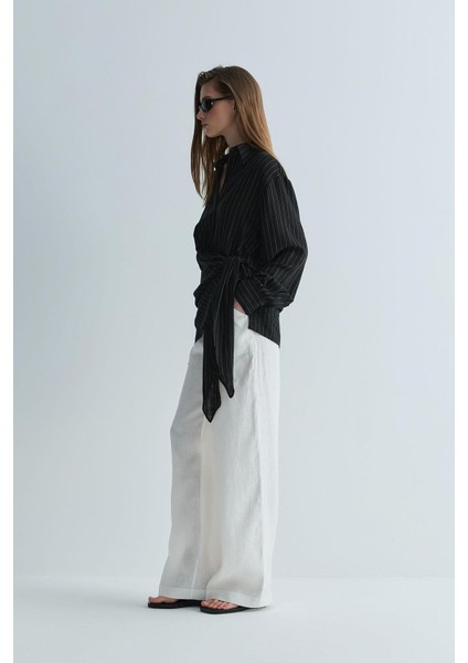 Siyah Lino Bağlamalı Keten Gömlek modelleri