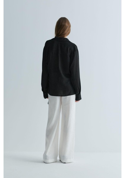 Siyah Lino Bağlamalı Keten Gömlek fırsatları