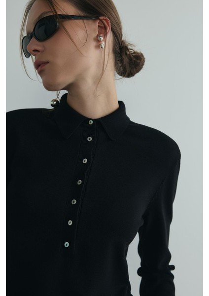 Siyah Carter Polo Yaka Triko Kazak modelleri