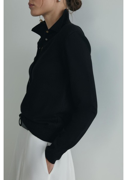 Siyah Carter Polo Yaka Triko Kazak fırsatları