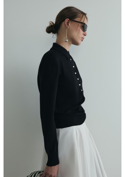 Siyah Carter Polo Yaka Triko Kazak indirimleri