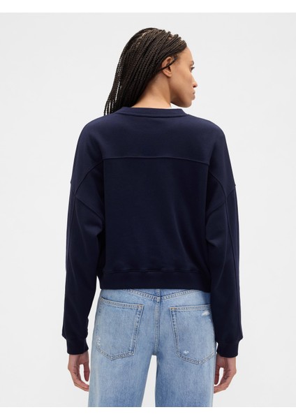 Kadın Lacivert Fransız Havlu Kumaş Logo Wedge Sweatshirt fırsatları