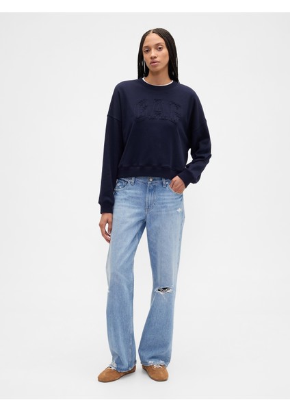 Kadın Lacivert Fransız Havlu Kumaş Logo Wedge Sweatshirt indirimleri