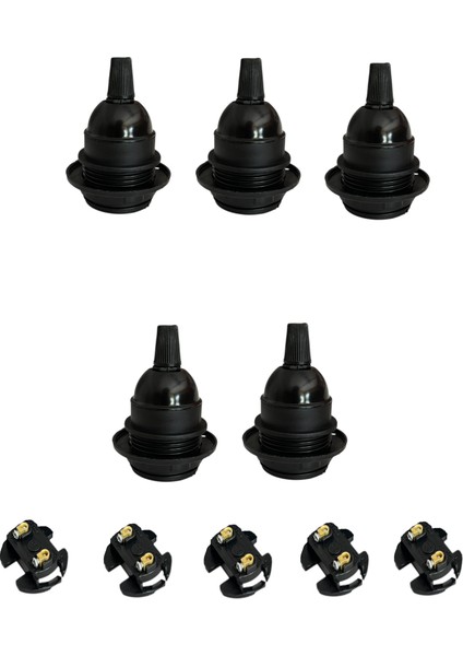 İtalyan E27 Duy Vidalı Yarım Diş Avize, Abajur, Ağaç Feneri Duyu Halkalı (250V-4A)(Bakalit) 5 Adet