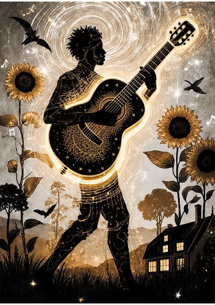Gitar Çalan Adam Ahşap Tablo