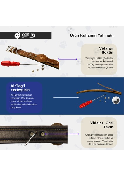 Canini Collar Hakiki Yağlı Deri Airtag Uyumlu Köpek Tasması – Dayanıklı, Konforlu ve Şık Tasarım, Airtag Bölmeli Gerçek Deriden Köpekler Için Tasma modelleri