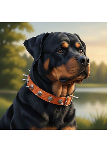 Dokuma Çivili Köpek Boyun Tasması - 4*70 cm - Turuncu fırsatları