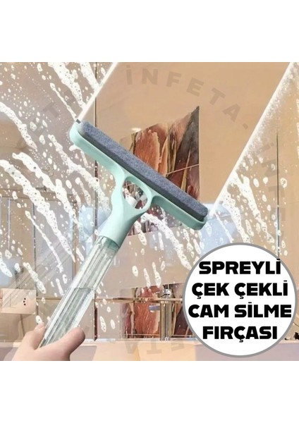 3 Fonksiyonlu Spreyli Fırçalı Cam Yüzey Pencere Temizleyici Çekbas Silecek