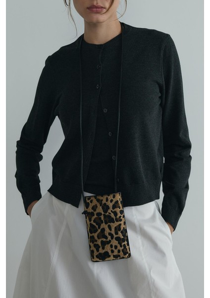 Kahverengi Mia Leopar Telefon Çantası