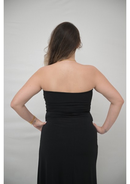 Sandy Kumaş Straplez Siyah Elbise modelleri