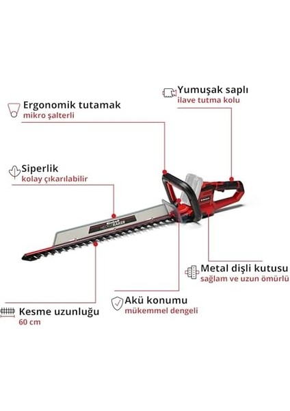 Akülü Çit Budama Ge-Ch 18/60 Li-Solo Power X-Change (18 V, 60 cm Kesim Uzunluğu, 22 mm Diş Aralığı, Döner Tutamak, Kırpıntı Toplayıcı, Akü Dahil Değildir) - 3410930 modelleri