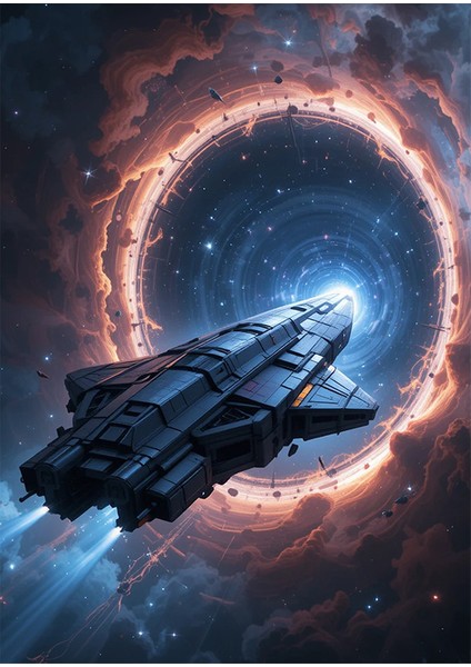 Uzay Gemisi ve Kara Delik Ahşap Tablo