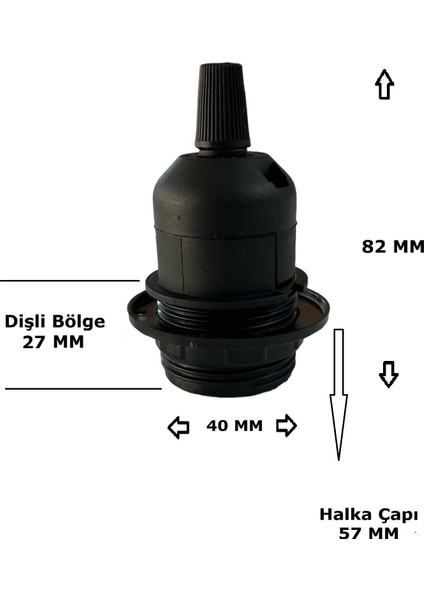 E27 Duy Geçmeli Yarım Diş Avize, Abajur, Lambader Duyu Halkalı - Bakalit Siyah (250V-4A) 5 Adet modelleri