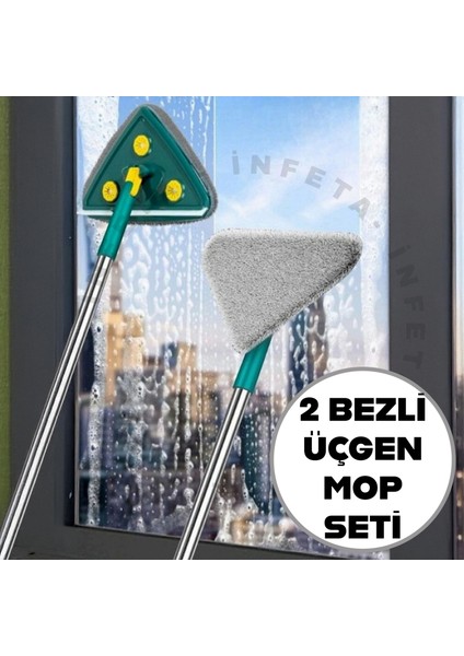 2 Bezli Üçgen Mop Islak Mendil Uyumlu Pratik Paspas Mop Seti 150CM